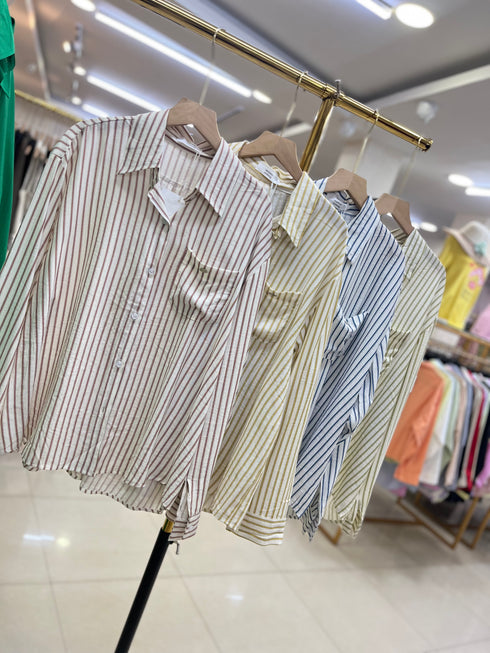 Women Casual Stripes Collar Down Shirts